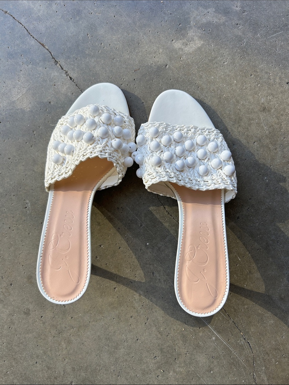 BRAND NEW !! J. Crew White Beaded Woven Slide Sandals - Women